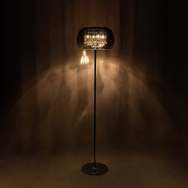 Podłogowa lampa glamour CRYSTAL F0076-04A-F4FZ szklana kryształki chrom