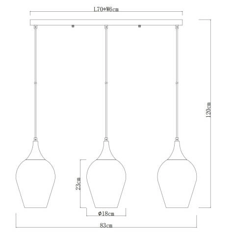 Potrójna lampa wisząca Ewald 155520-3HS szklana przydymiona czarny