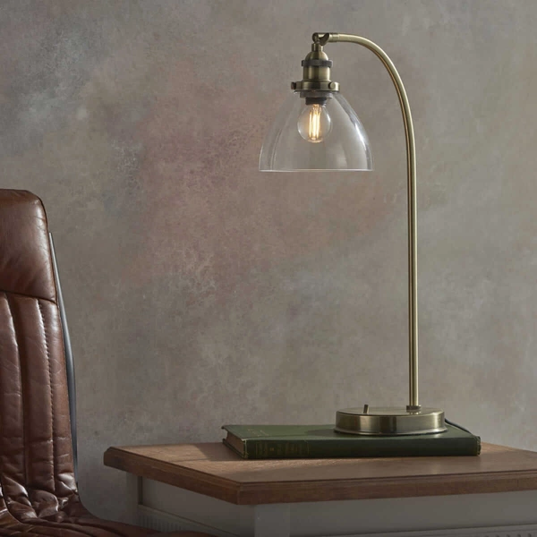 Stołowa lampka na biurko Hansen 77859 Hanson Endon szklana mosiądz