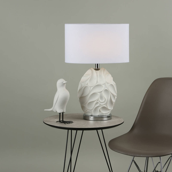 Stołowa lampka do sypialni Zachary ZAC412 glamour z abażurem biała