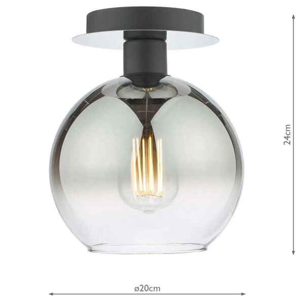 Szklana sufitowa lampa Lycia LYC0122 okrągła kula czarna przydymiona