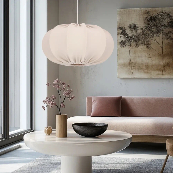 Tkaninowa wisząca lampa CAFEE beżowa 31-42019 1xE27 abażur do salonu