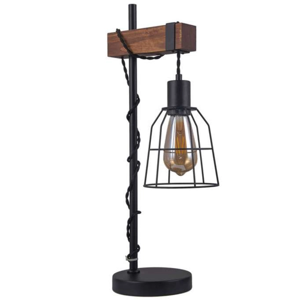 Biurkowa lampa retro REDA TB-4793-1-L stołowa industrialna drewno czarna