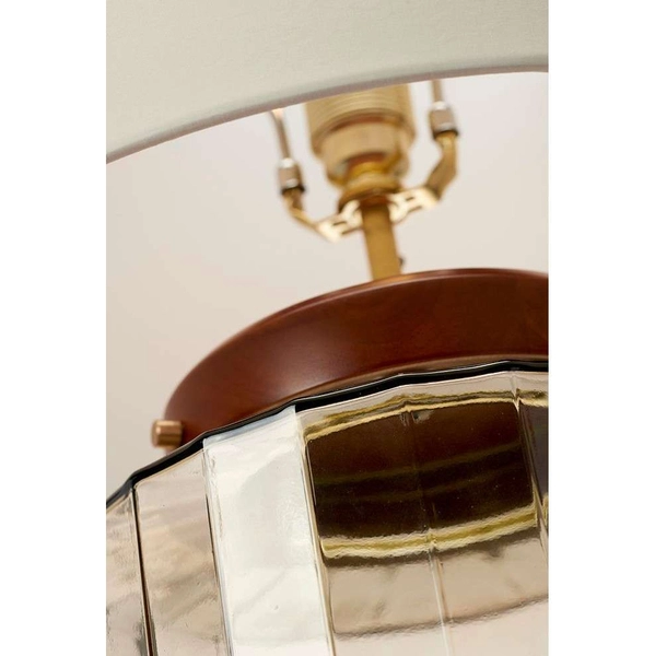 Klasyczna LAMPKA stojąca LUGA-TL-SMOKE Elstead abażurowa LAMPA okrągła szklana na biurko biała przydymiona