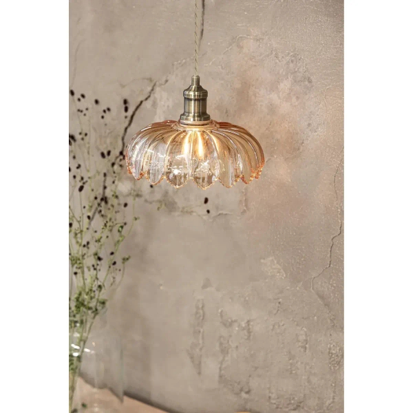 Lampa wisząca szklana KURAGE bursztynowa 108858 1xE27 retro do jadalni