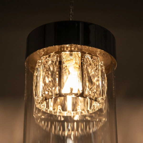 Wisząca lampa GEM P0389-03D-F4AC szklana metalowy tuby chrom przezroczyste