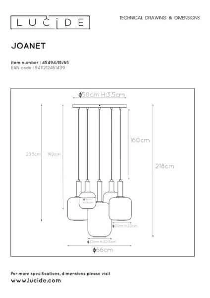 Wisząca LAMPA loftowa JOANET 45494/15/65 Lucide szklana OPRAWA kulisty ZWIS kaskada industrialna przydymiona
