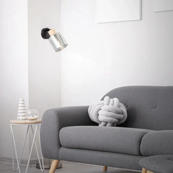 Szklany kinkiet ścienny Weald 99837/93 drewniany czarny przydymiony