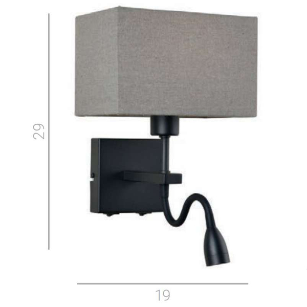 Klasyczna LAMPA ścienna NORTE WL-1122-2-BL-BM-RC-GR Italux klasyczna OPRAWA z peszlem LED 3W 3000K abażurowa czarna szara