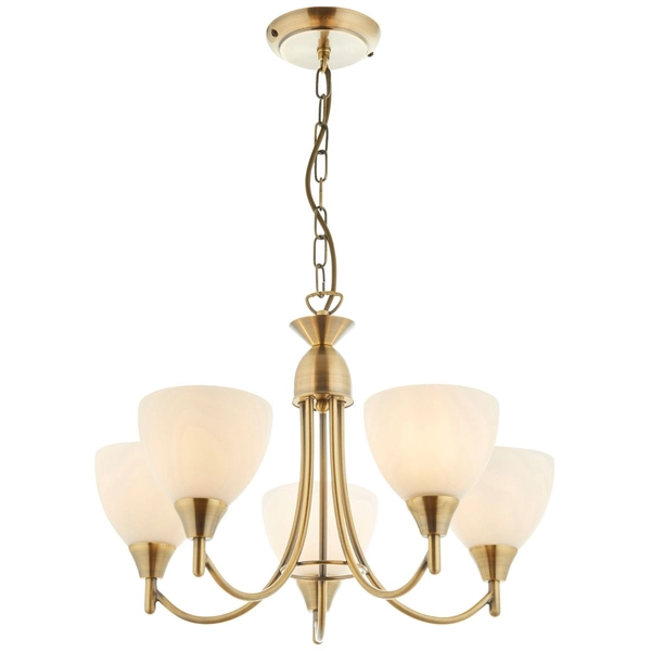 Lampa wisząca 5-punktowa Alton 1805-5AN szkło opalowe antyczny mosiądz