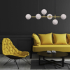 Modernistyczna lampa wisząca ALISA LP-005/6P BK/WH Light Prestige metalowa oprawa szklane kule zwis złoty biały