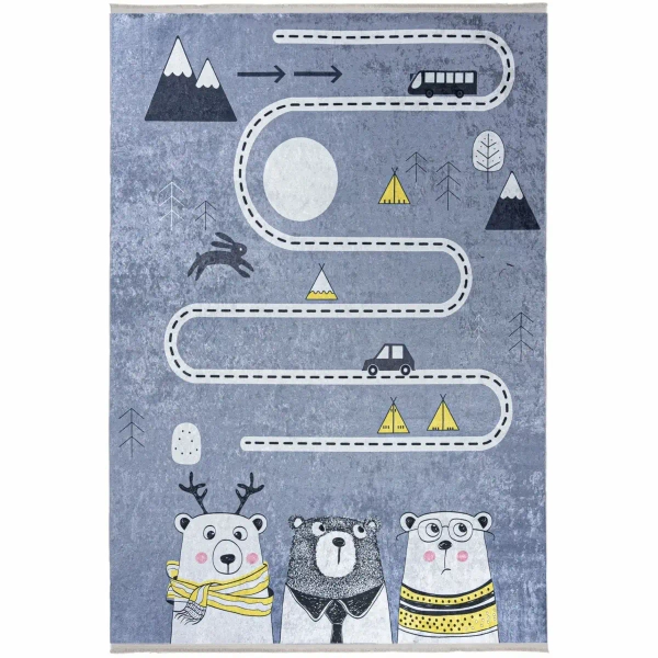 Tkaninowy dywan do pokoju dziecięcego Misie 322951 prostokątny niebieski