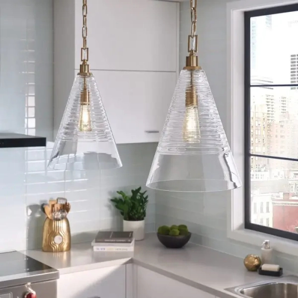 Wisząca lampa do kuchni Elmore QN-ELMORE-P-BBS stożek szklany mosiądz