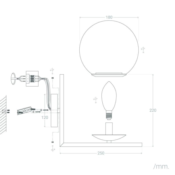 Ścienna lampa kula Milano ABR-KRR-E14 Abruzzo szkło metal złoty biały