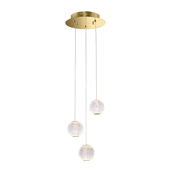 Wisząca lampa kulista Rosario PND-12220121-3A-GD Italux LED 12,6W 3000K złoty przezroczysty