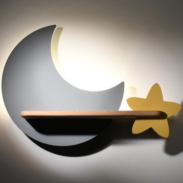 Dziecięcy kinkiet Moon drewniany księżyc LED 5W 4000K szary