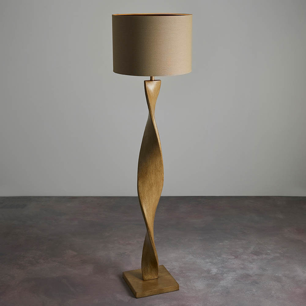 Podłogowa lampa z abażurem Abia 95454 spirala beżowy drewniany