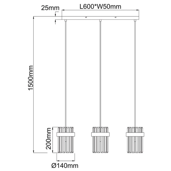 Lampa wisząca kryształowa Vetro LP-2910/3L GD potrójna nad stół złota