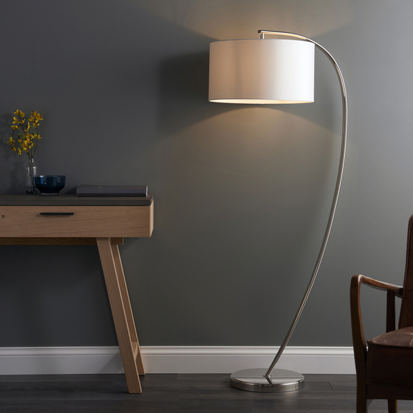 Lampa podłogowa Josephine 72388 Endon łukowa okrągły abażur biały nikiel