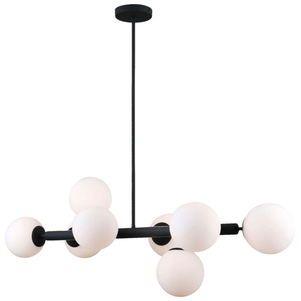 Modernistyczna LAMPA wisząca RADDI PNS-5510-8-BK Italux metalowa OPRAWA szklane kule ZWIS grafitowe białe
