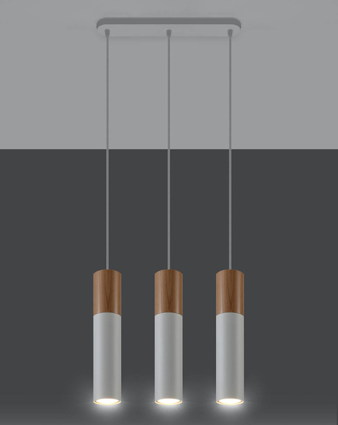 Skandynawska LAMPA wisząca SL.0630 metalowa OPRAWA hygge ZWIS tuby drewniane białe