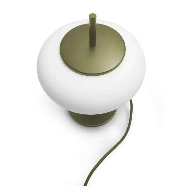 Stołowa lampka TORNI TOS11414P1 biała oliwkowa szklana metalowa E27 15W z wtyczką