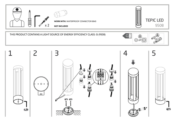 Lampa stojąca TEPIC 9508 LED 9W 3000K ogrodowy słupek czarny