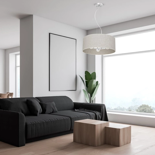 Wisząca lampa salonowa okrągła Lino MLP7501 Milagro metalowa lniana biała