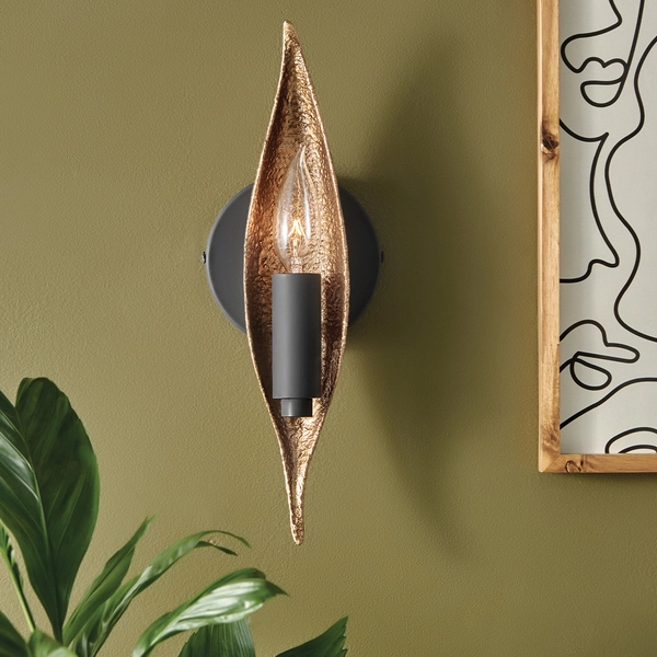 Dekoracyjny kinkiet QN-WILLOW1-CBK liść złoty czarny