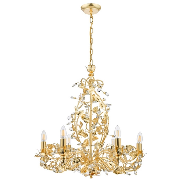 Wisząca lampa świecznikowa Audley AUD0635-EH Dar Lighting kryształki do salonu złota