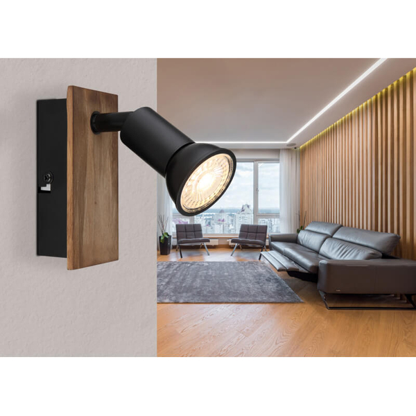 Lampa ścienna Drew 57998-1W reflektorek drewniany czarny