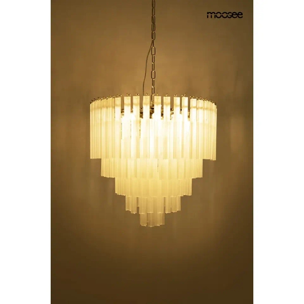Łańcuchowa wisząca lampa GORDON biała złota MSE1501100562 12xE14 do salonu