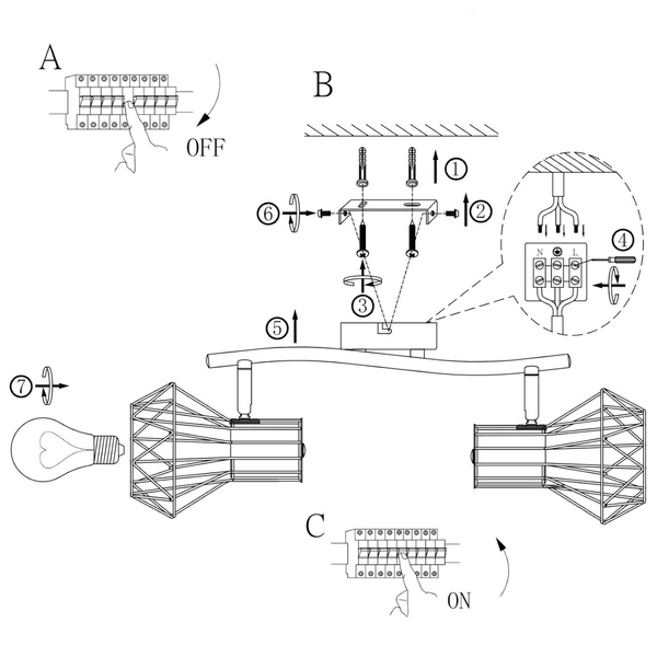 Industrialna LAMPA sufitowa PRISKA 54017-2 Globo metalowa OPRAWA plafon druciane klatki regulowane czarne