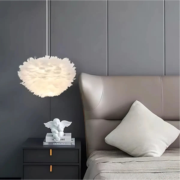 Pierzasta lampa sufitowa Feather CHUF-E27 dekoracyjny zwis dla dzieci biały