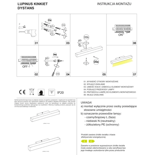Natynkowy kinkiet liniowy Lupinus 6115D14102-1 Elkim LED 48W 3000K biały
