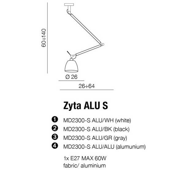 Kierunkowa lampa wisząca zestaw Zyta AZ2298+AZ2601 nad stół aluminium szara