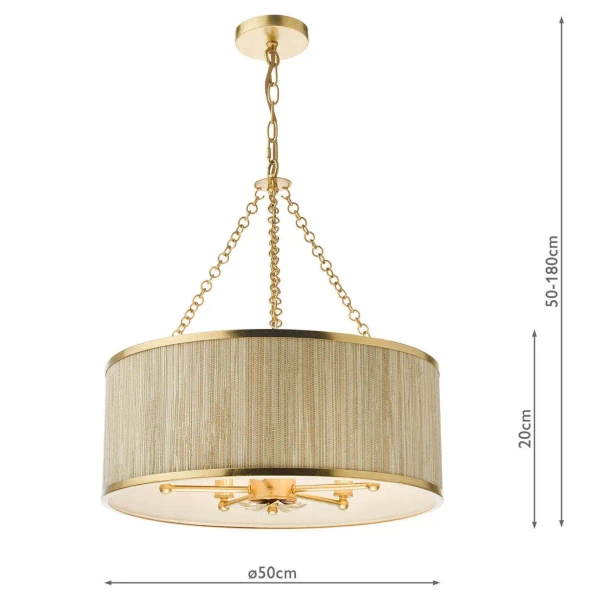 Drewniana wisząca lampa Fenella FEN0535 lniana trawa morska złoty