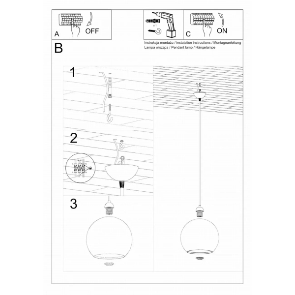 Kulista lampa wisząca BALL SL.0250 grafitowa szklana 1xE27