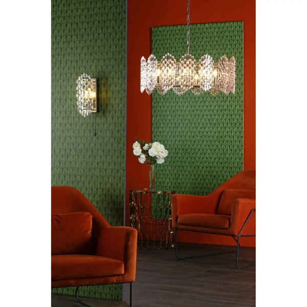 Wisząca lampa glamour Porthos POR1575 kryształowa na łańcuchu mosiądz
