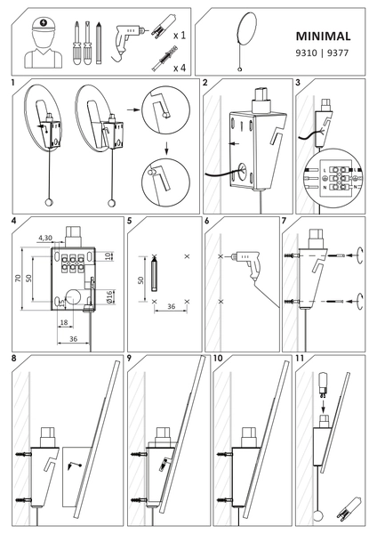 Drewniana lampa ścienna Minimal 9377 okrągły kinkiet z włącznikiem