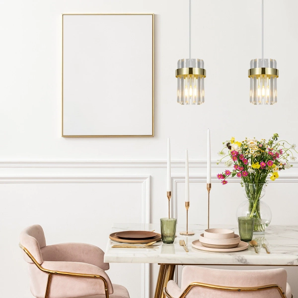 Metalowa lampa wisząca Vetro LP-2910/2L GD kryształowa nad wyspę złota