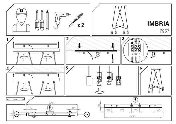 LAMPA wisząca IMBRIA 7957 Nowodvorski metalowa OPRAWA listwa zwis przewody tuby czarne mosiądz