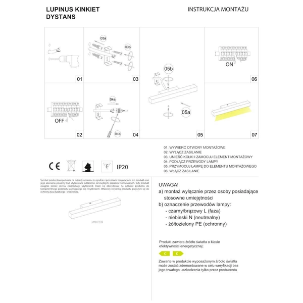 Lampa liniowa na ścianę Lupinus 6115D06102-1 Elkim LED 28W 3000K z dystansem