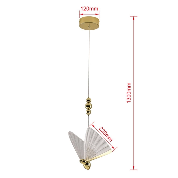 Glamour lampa zwisowa Mariposa LP-1715/1P Light Prestige LED 8W 3000-6000K motyl złota