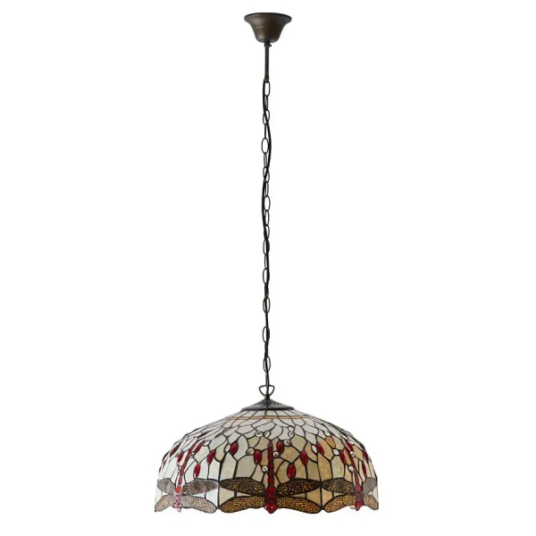 Szklana wisząca lampa nad stół Dragonfly 64079 na łańcuchu tiffany beżowa