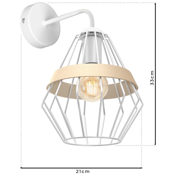 Skandynawska LAMPA ścienna CLIFF MLP5517 Milagro metalowa OPRAWA druciana klatka KINKIET hygge drewno biały