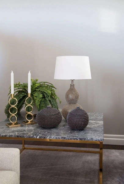 Abażurowa lampa stołowa Lofty 4001840-6508 do salonu biała srebrna