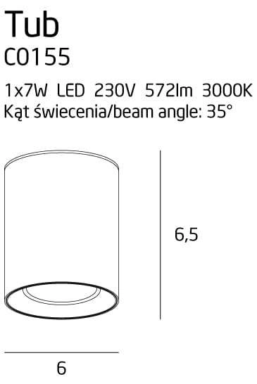 Zestaw lampa sufitowa i pierścień Tub LED 7W 3000K biała