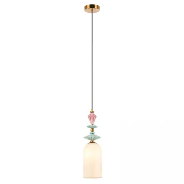Ceramiczna lampa wisząca 22078 szklana kremowa mosiądz