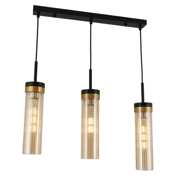Potrójna lampa wisząca Malika 3 PL0140-3 Yaskr szkło złota czarna miodowa